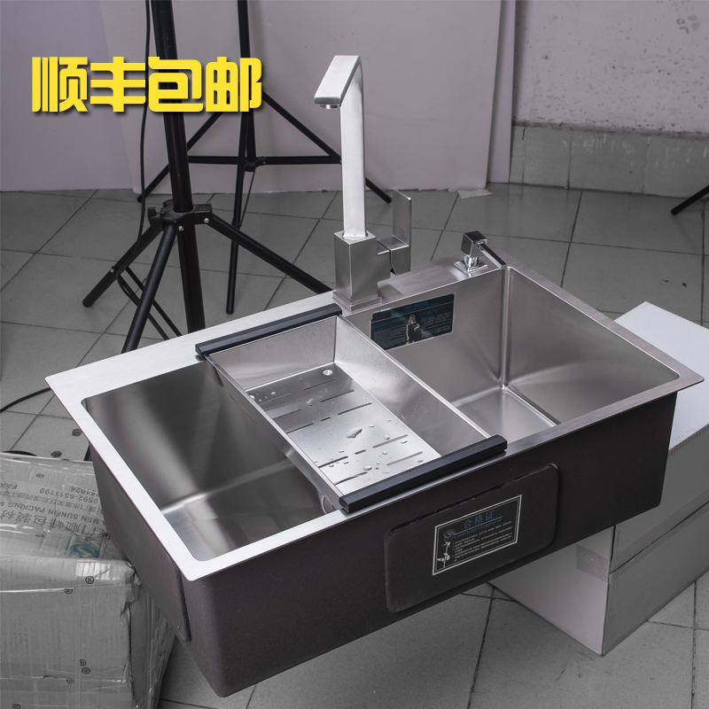 4mm加厚手工水槽双槽 304不锈钢水槽厨房洗菜盆洗碗池