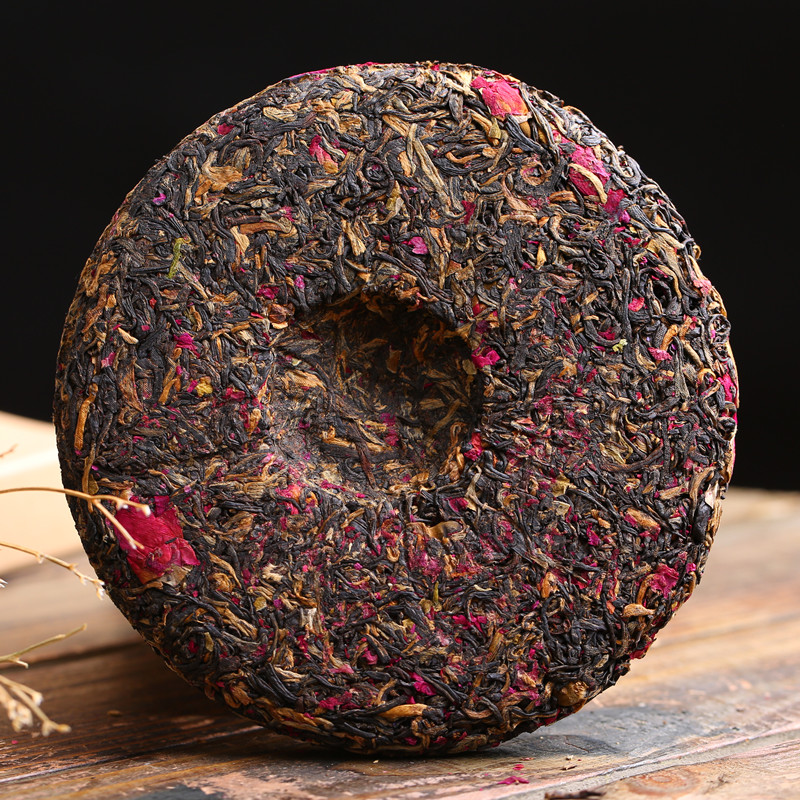云南花茶饼玫瑰花普洱红茶特级组合花草茶天然茶饼熟茶茶叶200g