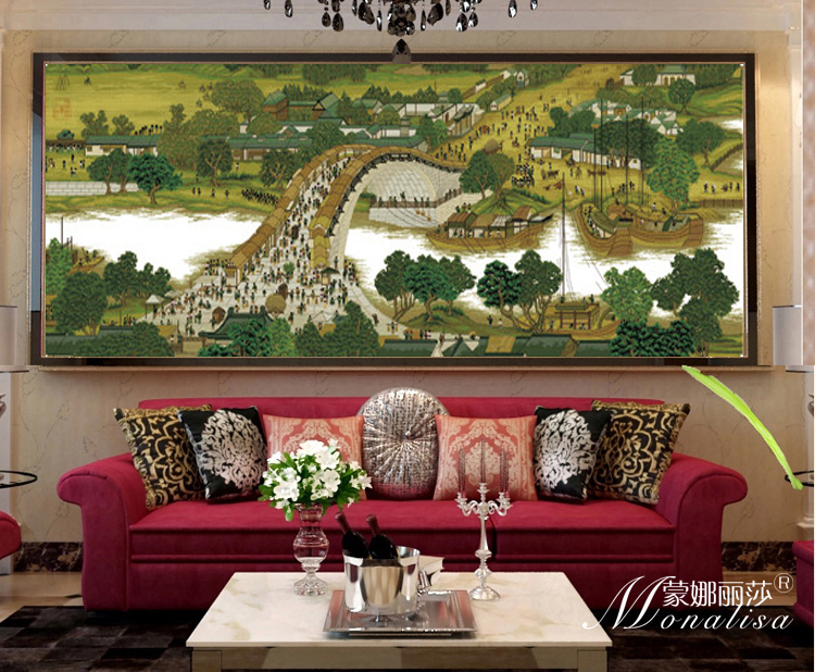 蒙娜丽莎十字绣大幅客厅风景画3米清明上河图名画印花十字绣正品