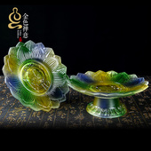 包邮 供佛家用七彩琉璃供佛果盘莲花果碟佛前供果盘水果碟供盘佛具