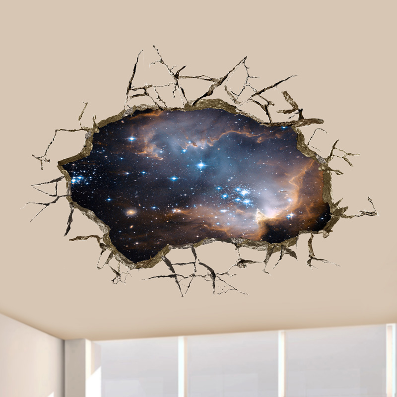 4d浮雕贴画儿童卧室环保墙贴房间天花板透视创意贴纸3d立体星空贴