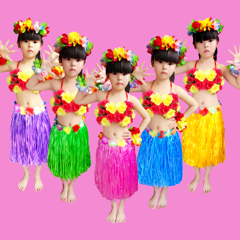 查看淘宝六一儿童节幼儿园表演演出服加厚草裙舞服装舞蹈花环套装5