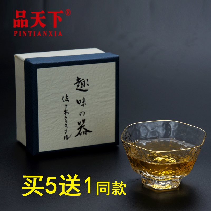 出口日本 耐热玻璃六角金边品茗杯小主人水晶锤目纹茶杯功夫茶具