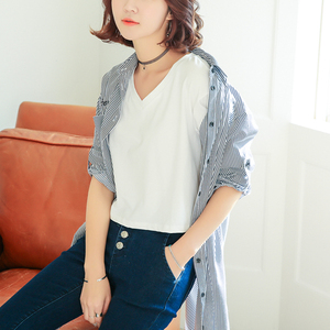 夏季露脐纯色T恤女