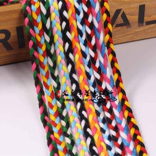 厂家直销装饰绳捆绑三色涤纶辫子绳7mm宽十款花色绳装饰diy棉绳子