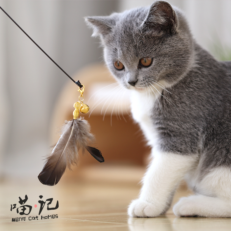 手工逗猫棒猫玩具 diy斗猫棒羽毛款长柄逗猫棒猫猫铃铛玩具包邮