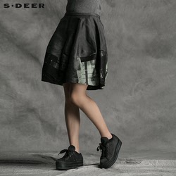 sdeer圣迪奥女装2017秋装鲜绿几何版画短裙茧形半身裙S15381371