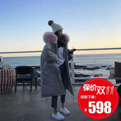 太平鸟2017冬装新款风衣式中长款羽绒服女A2
