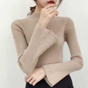 半高领显瘦打底衫喇叭袖