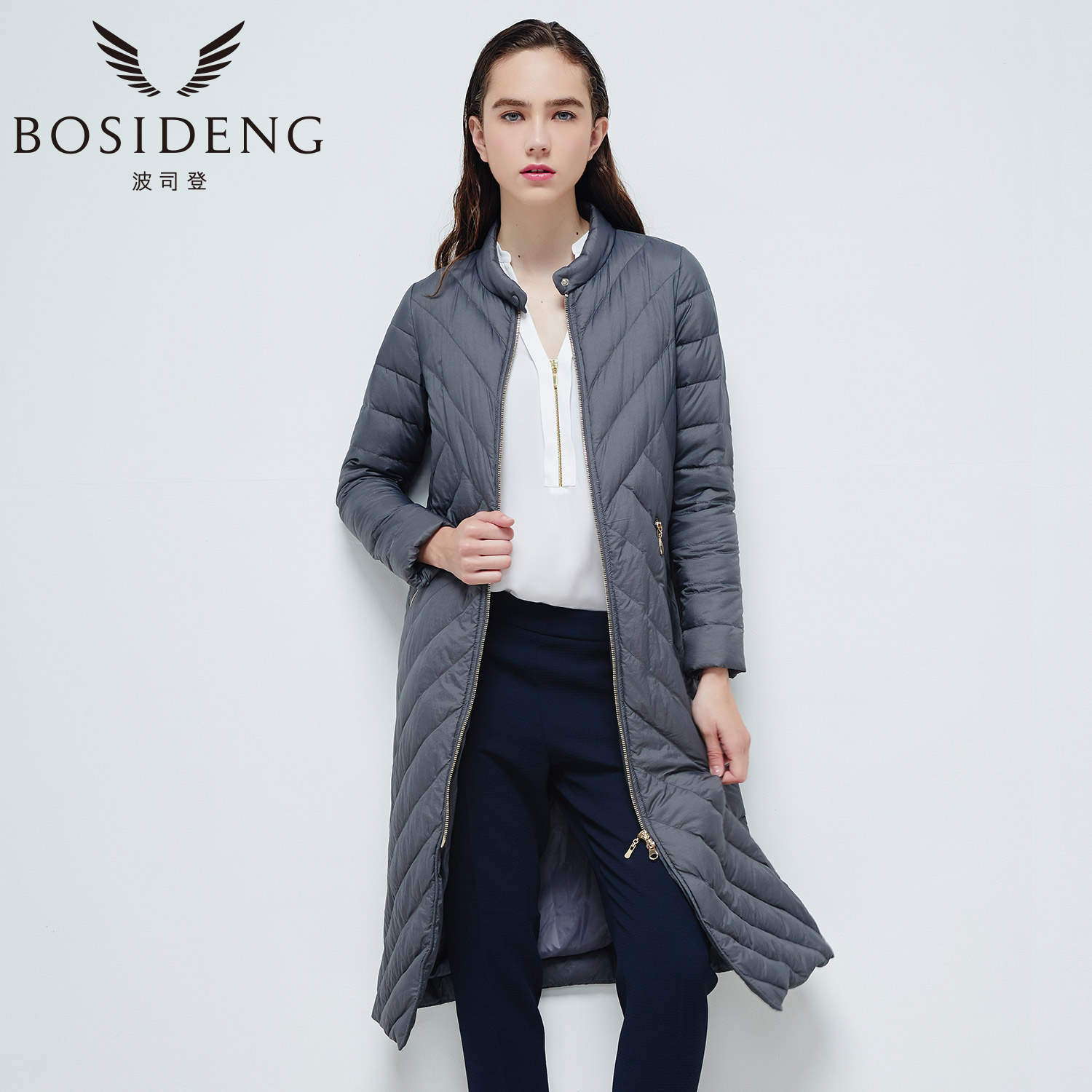 波司登 2016新款鹅绒女直筒长款轻薄优雅羽绒服外套b1601072
