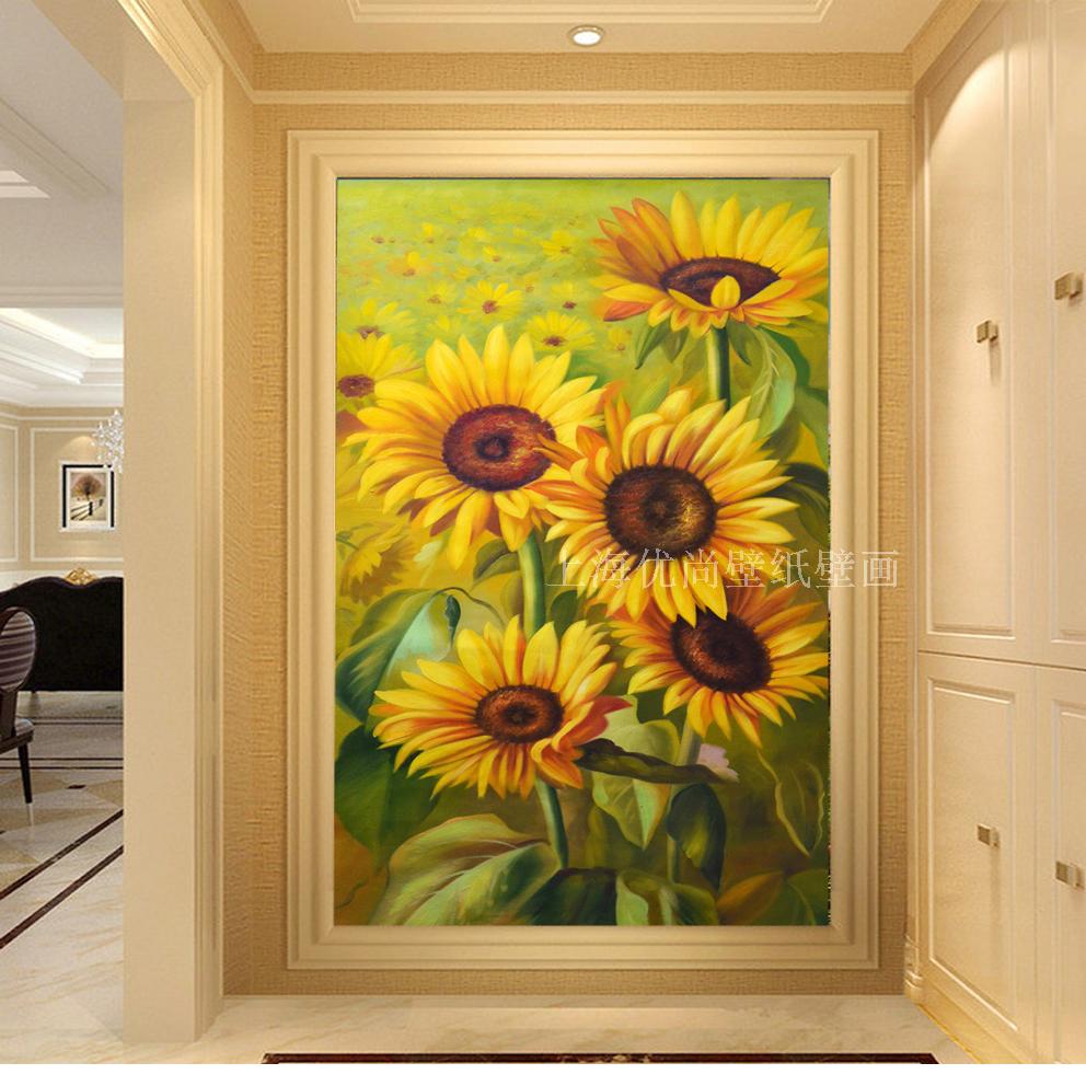 大型壁画个性壁画/玄关过道餐厅墙纸/欧式油画抽象墙布向日葵壁纸