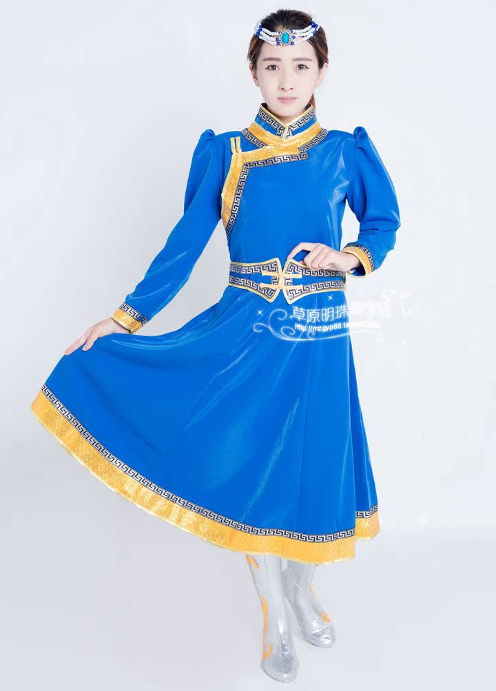 蒙古舞蹈服装演出服女士长裙民族传统蒙古袍女现代蒙古舞服饰