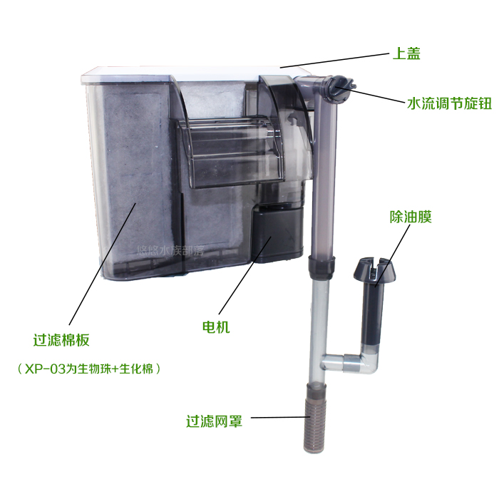 金利佳小鱼缸壁挂过滤器瀑布氧气泵静音水泵过滤材料增氧泵除油膜