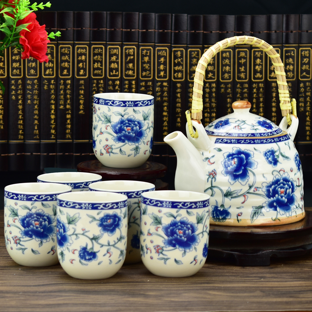 特价！家用陶瓷茶具套装 瓷器茶壶茶杯套装 提梁壶茶具套装 礼品