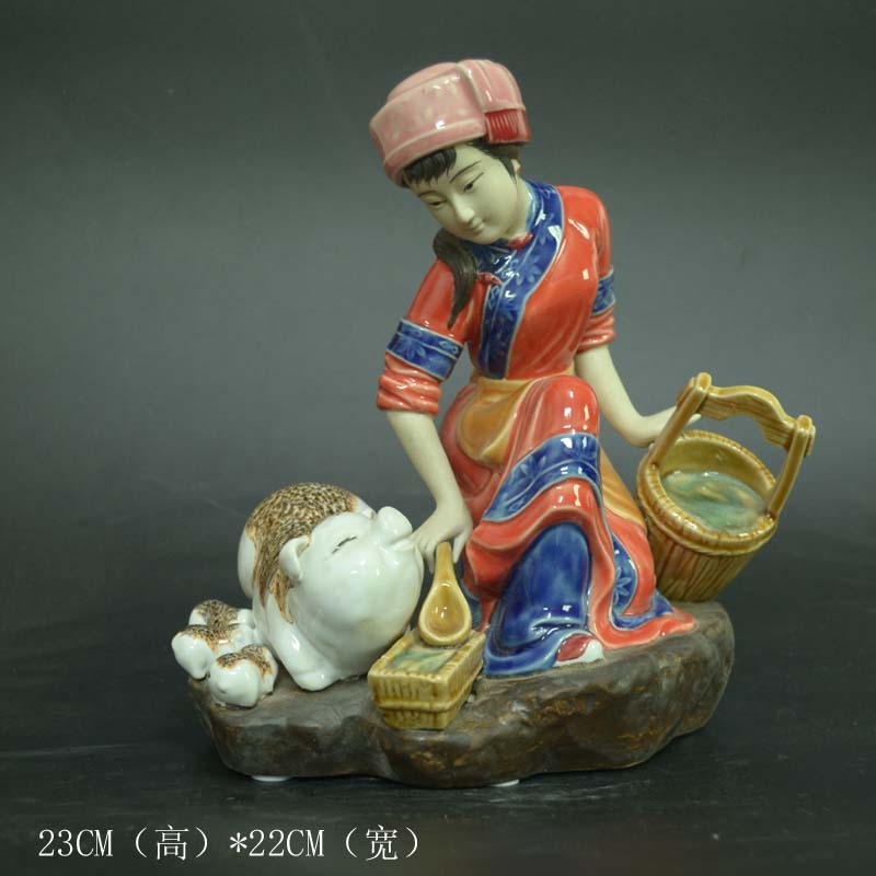石湾陶瓷工艺品摆件 家居饰品人物仕女新房艺术客厅摆设家肥屋润