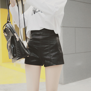 百搭修身显瘦高腰皮短裤