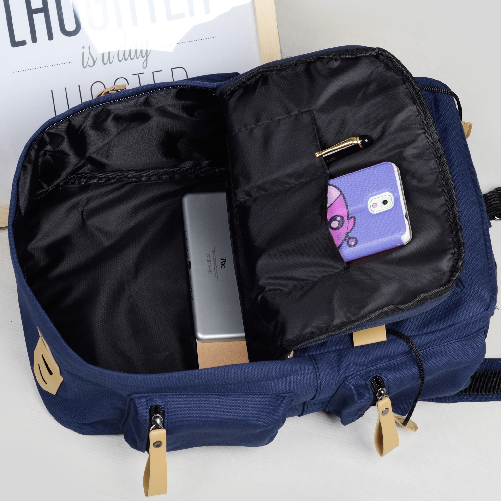 旅游休闲 双肩包 男士书包帆布艾古韩版背包中