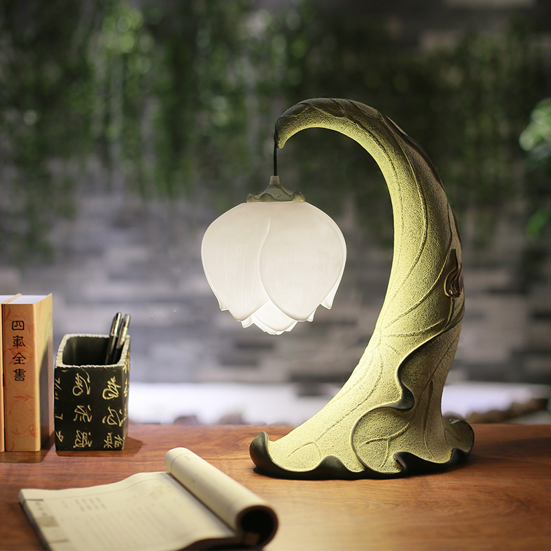 现代简约新中式台灯客厅书桌卧室床头灯个性创意艺术田园荷花台灯