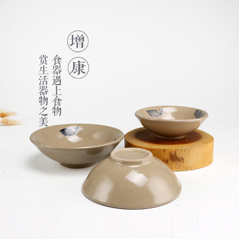 中式复古陶瓷色釉土碗土陶餐具农家乐扣肉蒸碗菜碗盘仿古酒碗6寸