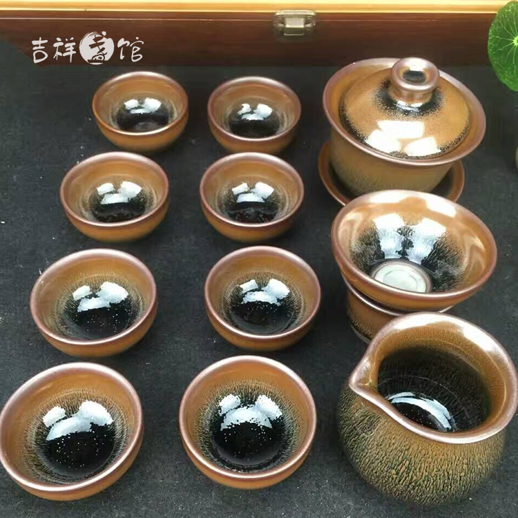 促销建盏建盏功夫茶具兔毫盏功夫茶具套装黑瓷铁胎原釉建盏兔毫茶