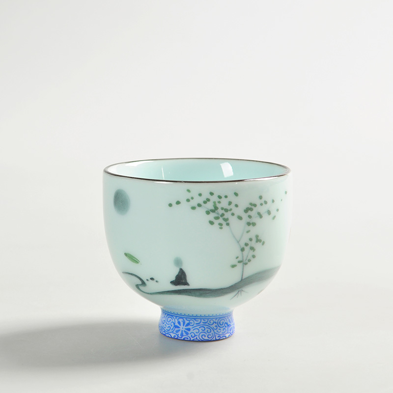景德镇手绘陶瓷小茶杯青瓷品茗杯功夫茶具个人杯普洱杯单杯子特价