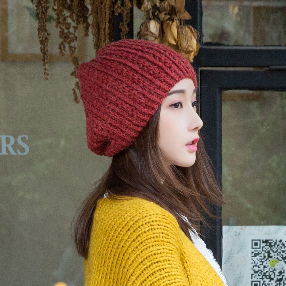 新款毛线帽子女冬天韩版贝雷帽针织帽子手工可爱优雅保暖编织帽