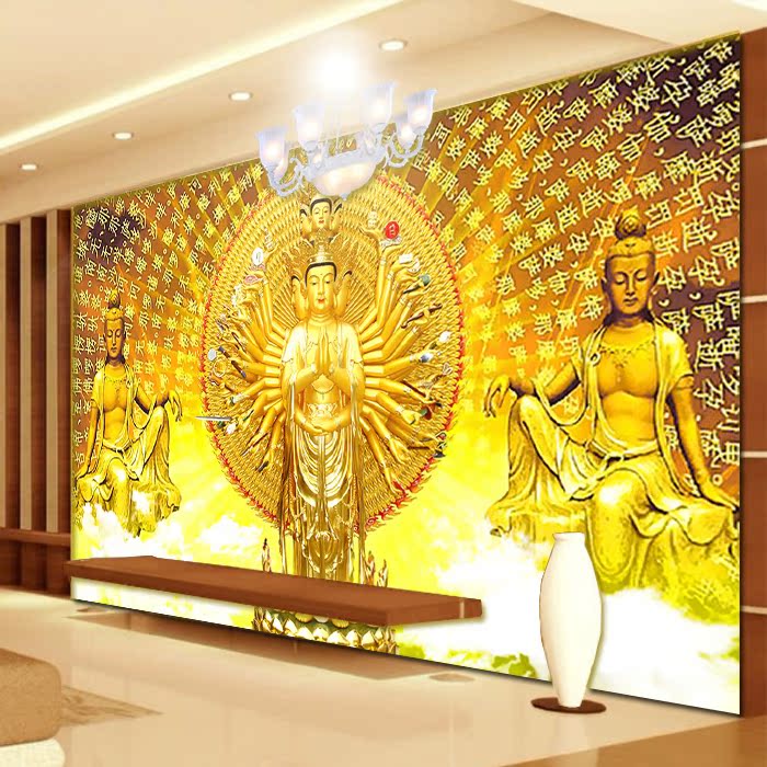 钻石画金色千手观音本命佛像金雕方钻魔方圆钻满钻客厅背景墙包邮