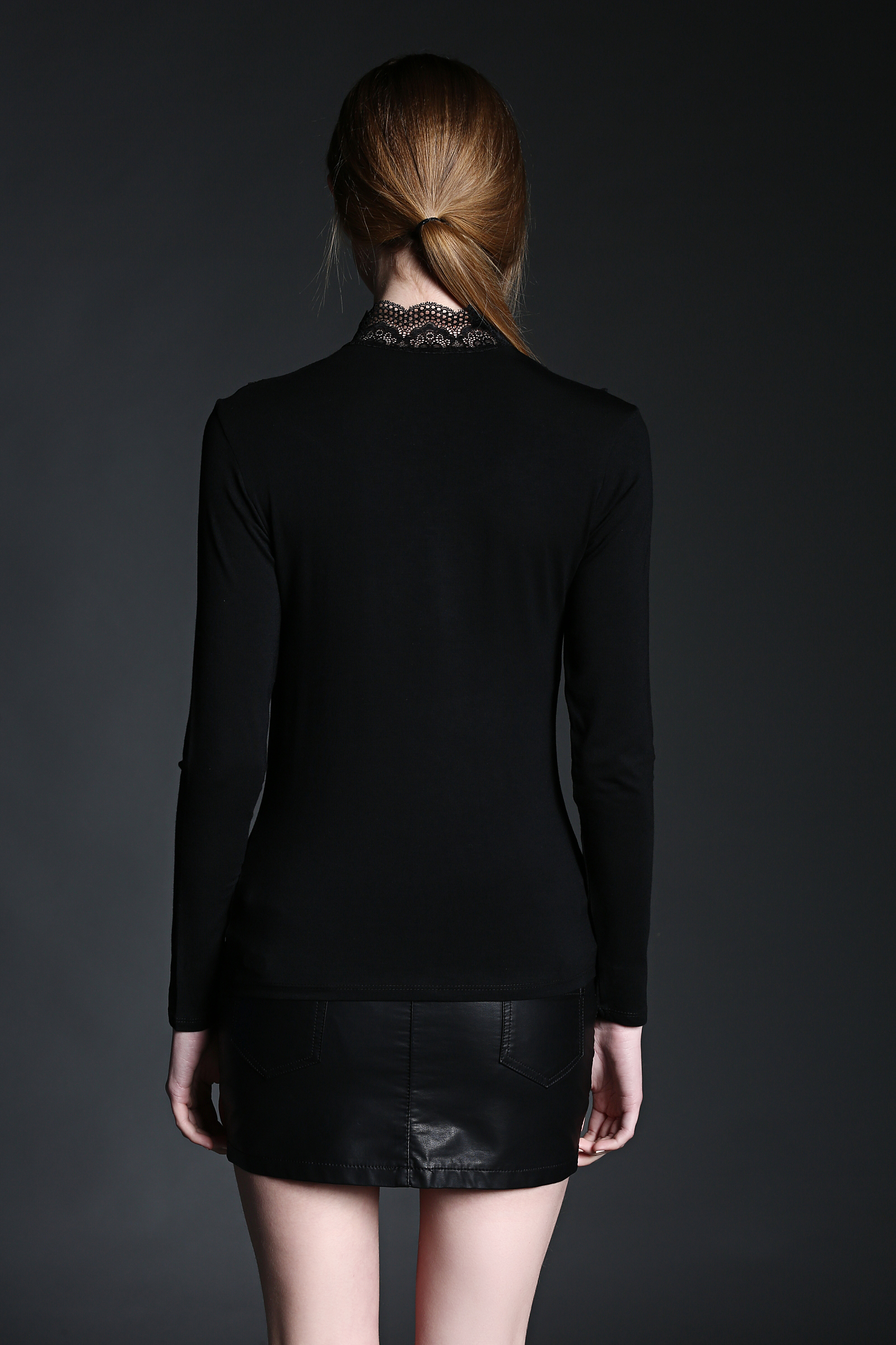 秋装女大码女装长袖小衫黑色半高领莫代尔百搭