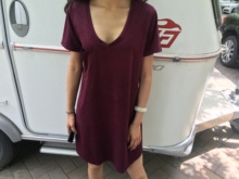 连衣裙 长款 三色超舒服麂皮V领短袖 欧美风格