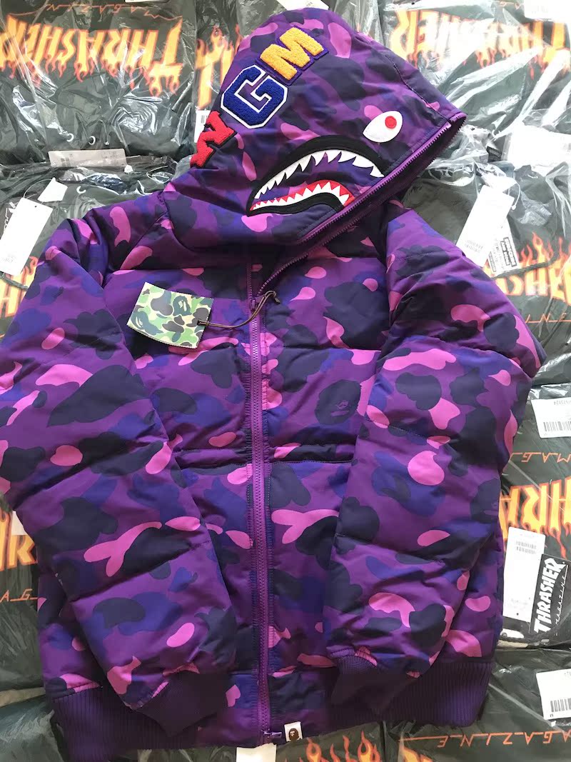 【国内现货】bape camo shark 紫迷彩鲨鱼羽绒服