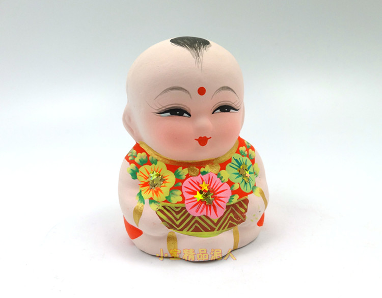 无锡惠山泥人精品《小花篮阿福》特色手工艺品旅游纪念品车饰摆件