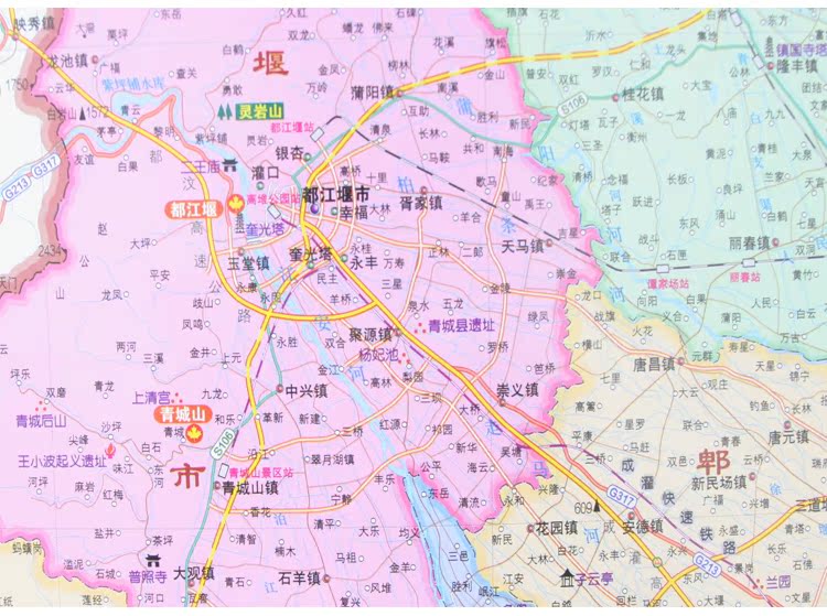 2017新 成都市地图挂图 成都市行政区划图 双面覆膜挂