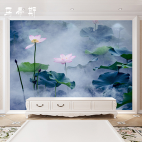 马蒂斯现代中式水墨荷花背景墙壁画客厅书房禅意玄关壁纸卧室墙纸