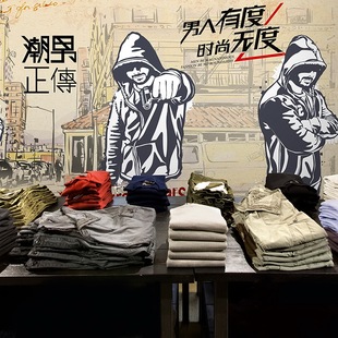 复古3d立体时尚潮男背景墙大型壁画个性服装店酒吧壁纸无纺布墙纸
