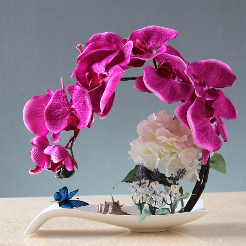包邮欧式蝴蝶兰花艺整体套装摆件假花绢花客厅餐桌摆设摆放花卉