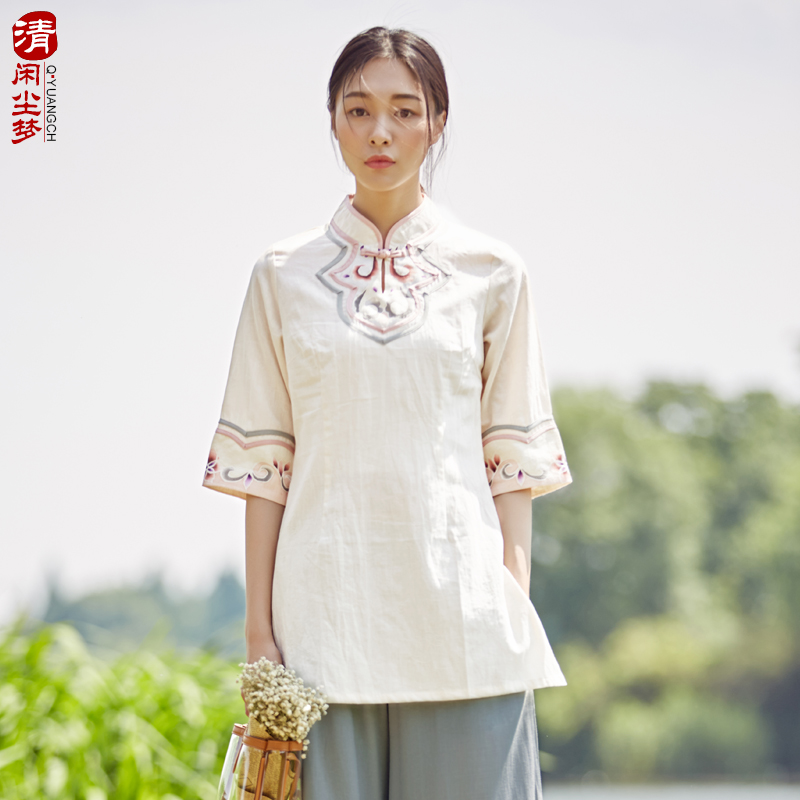 查看淘宝唐装套装女茶服复古夏中国风民族风盘扣中式禅意棉麻旗袍上衣