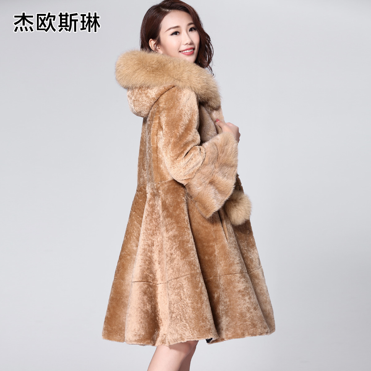 杰欧斯琳羊毛皮毛一体外套女2016新款水貂毛狐狸毛领羊剪绒皮草女