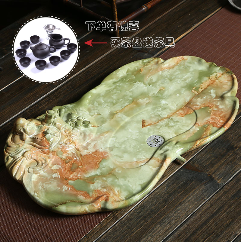 简约家用茶盘客厅茶托茶台平板排水单层仿石长方形茶海功夫茶具