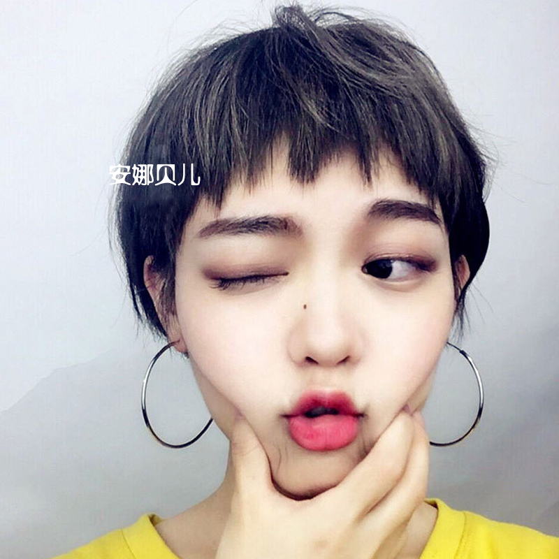 狗啃式二次元刘海假发女短发自然逼真蓬松奶奶灰bobo头套韩国可爱