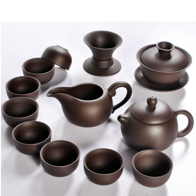 宜兴原矿紫砂茶具套装 老紫泥西施壶功夫茶杯茶壶整套 定制logo