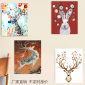 饰画 手工装 风景人物动物花卉客厅餐厅手绘填色画 diy数字油画鹿