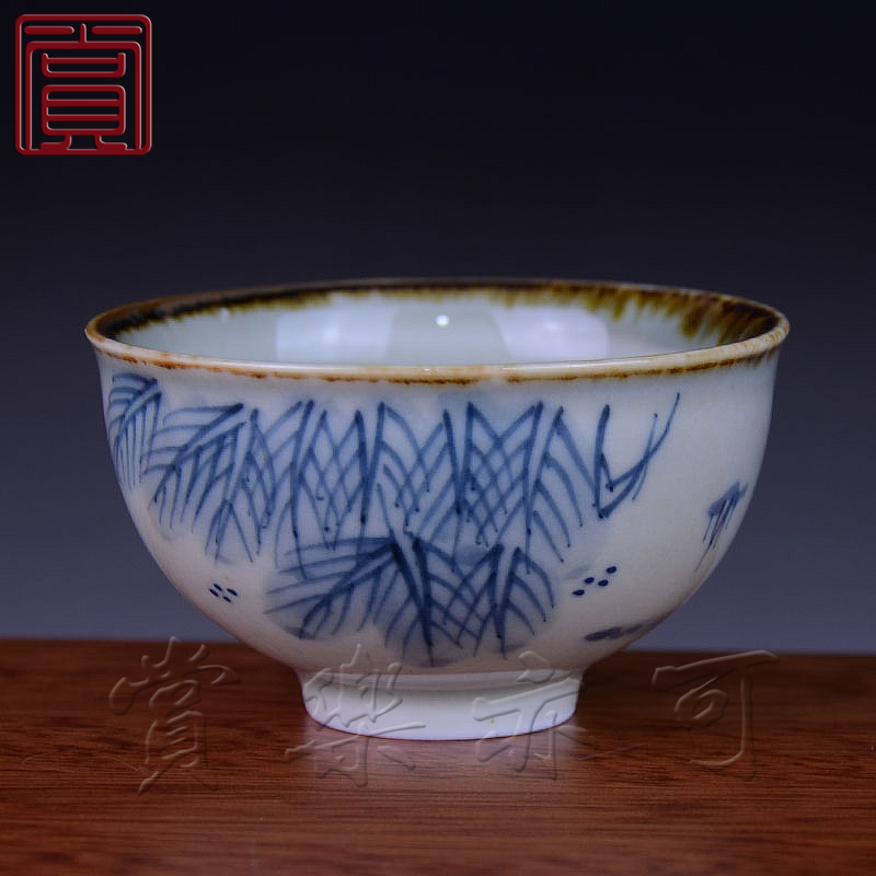 景德镇赏乐亦可茶具京德贵和祥手绘茶杯古意鱼趣宽口杯古色古香杯
