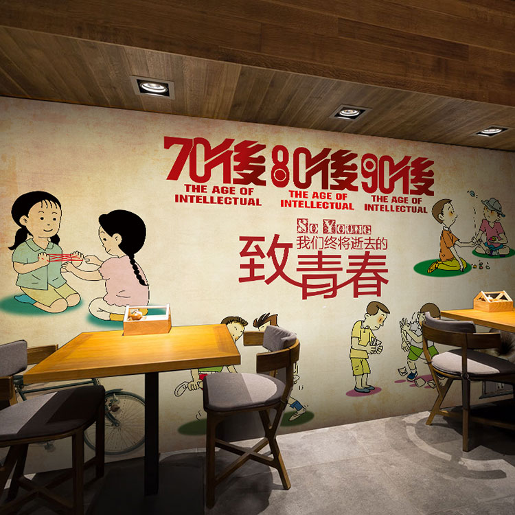 致青春80后怀旧主题墙纸个性复古砖纹3d背景墙奶茶店网吧餐厅壁纸