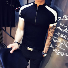 韩版个性修身显瘦青年日常青春流行休闲衬衫领棉毛布常规时尚T恤