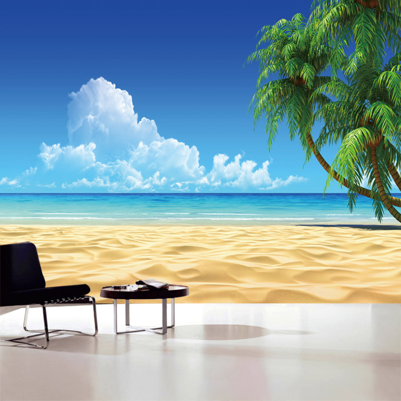 大型定制壁画 地中海风格海滩风景 电视沙发玄关背景墙壁纸壁纸