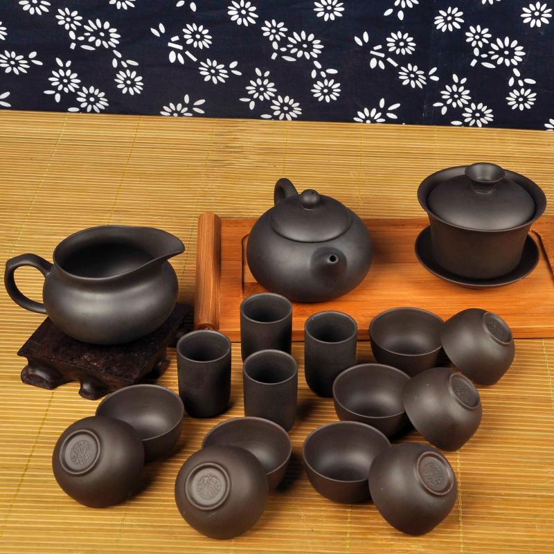 包邮正品宜兴紫砂盖碗茶壶套装茶具黑紫砂功夫陶瓷茶具整套批发价