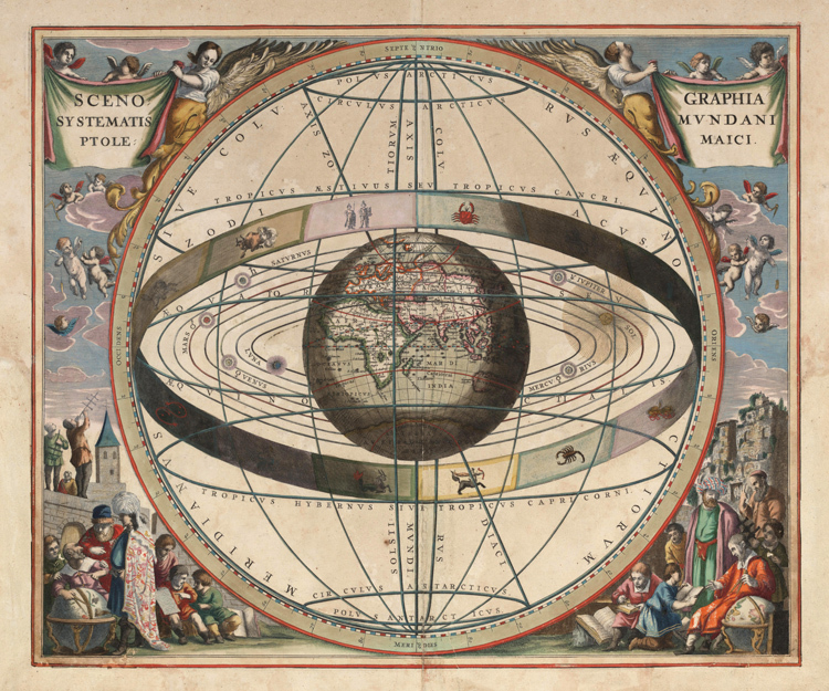 托勒密体系地图 地壳星体天文物理学中世纪装饰画无框画怀旧画芯
