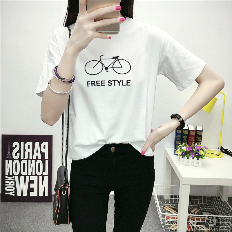 2017夏季新款韩版休闲时尚女装印花上衣修身