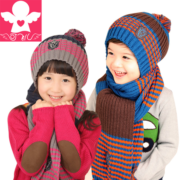 儿童围巾 韩国儿童帽子围巾两件套秋冬男童女