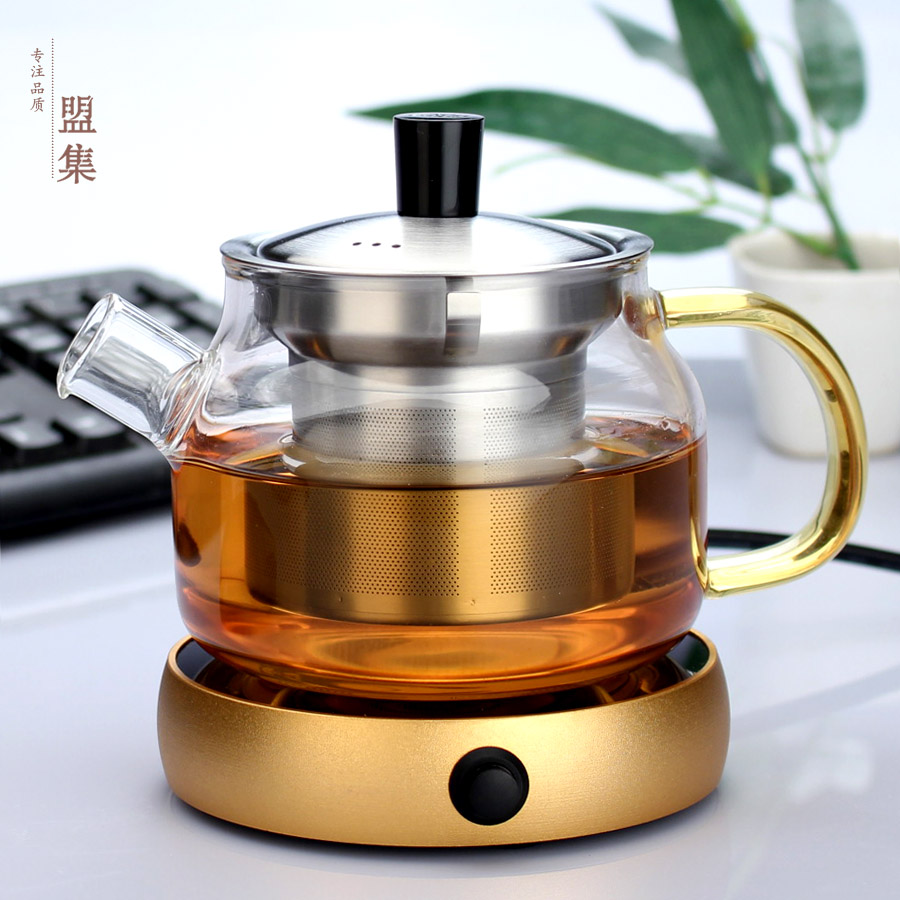 尚明玻璃茶壶时尚蚂蚁保温座搭配耐高温不锈钢过滤茶具泡茶壶套装